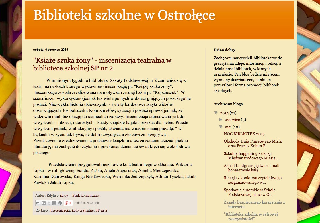 Filia w Jaworznie Pedagogicznej Biblioteki Wojewódzkiej w Katowicach (http://pedagogicznajaworznoczytelnikom.blogspot.