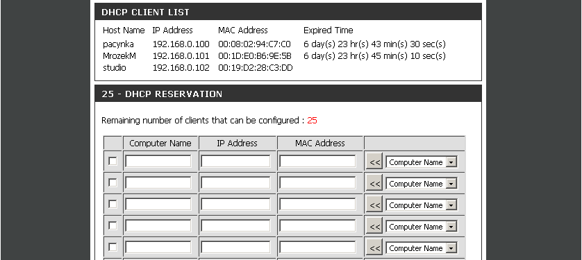 4.3.5 Setup > LAN Setup Sekcja umożliwia zmianę ustawień i konfigurację lokalnej sieci LAN, w tym serwera DHCP.