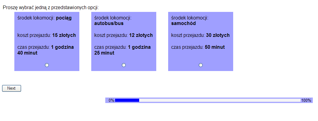 Ponadto, na etapie projektowania conjointa zablokowano niektóre możliwości parowania.