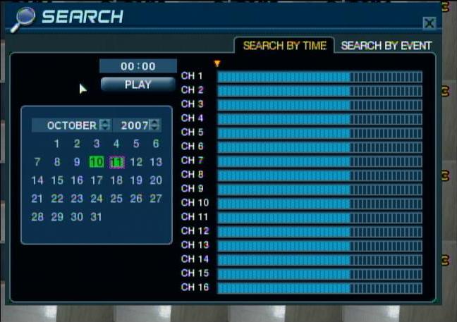 Menu WYSZUKIWANIE Rejestrator wyszukuje nagrań według kalendarza i osi czasu w celu zapewnienia szybkiego dostępu do nagranych materiałów.