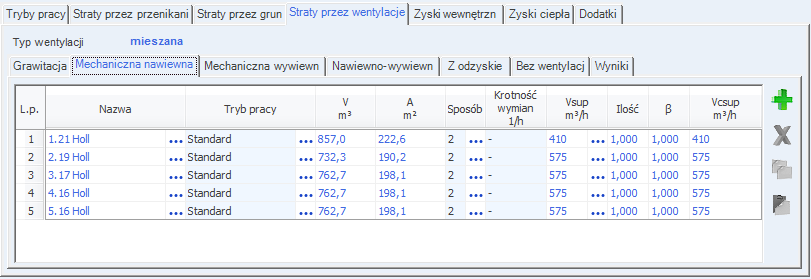 Opis obliczeń sezonowego zapotrzebowania na ciepło na cele ogrzewania i wentylacji użytkownik może dodatkowo skorzystać z rozwijanej listy pomieszczeń należących do tej strefy, wówczas do tabelki