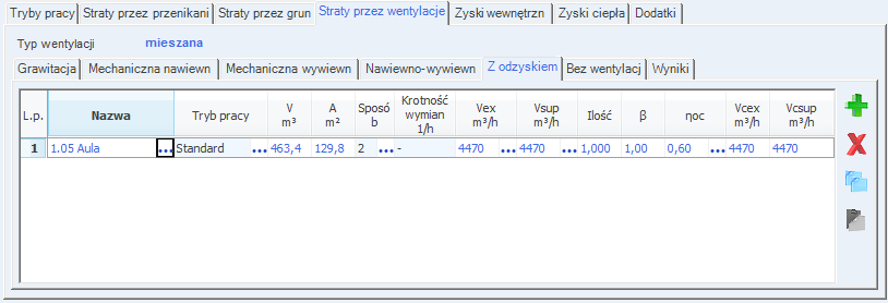 Opis obliczeń sezonowego zapotrzebowania na ciepło na cele ogrzewania i wentylacji POWIERZCHNIA A [m 2 ] pole do edycji powierzchni pomieszczenia/strefy dla której definiujemy wentylację, program