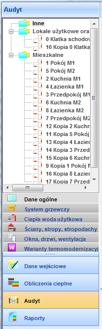 Praca z modułem Audyt 9.2.1.1 Drzewko pomieszczeń Rys 302. Okno z drzewkiem pomieszczeń.