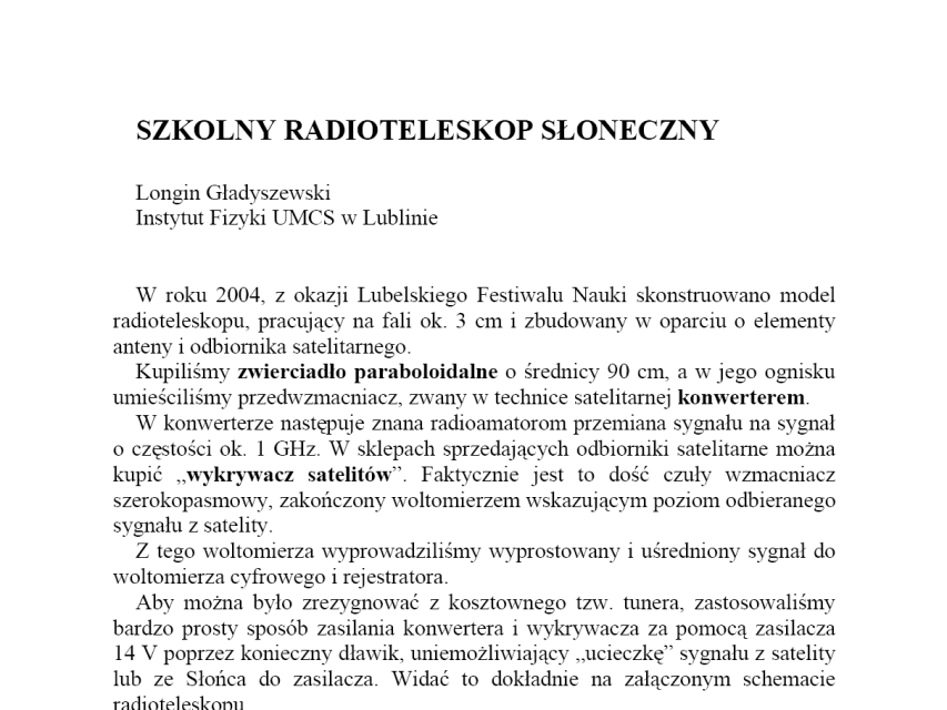 Szkolny radioteleskop słoneczny Profesora Gładyszewskiego