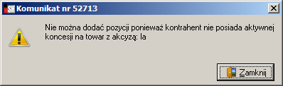 Kontrola koncesji podczas sprzedaży Podczas dodawania pozycji do dokumentów WZ, faktur sprzedaży, paragonów przy dodawaniu towarów z niepustym Typem akcyzy (czyli alkoholi) ihurt sprawdza: 1.