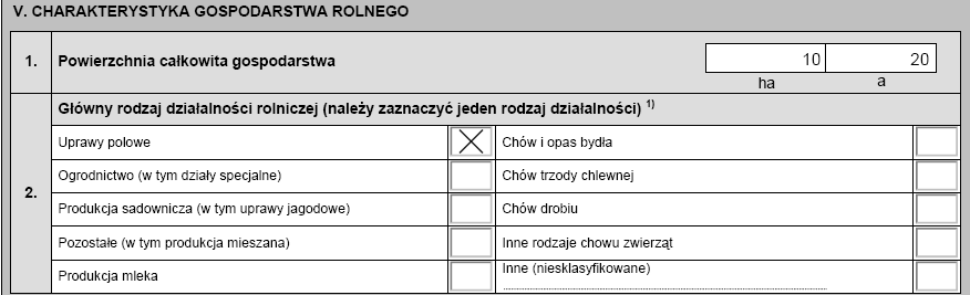 Ekran 79 charakterystyka gospodarstwa sekcja 1 Powierzchnia całkowita gospodarstwa wypełnia rolnik; należy podad powierzchnię całego gospodarstwa, z dokładnością do dwóch miejsc po przecinku.