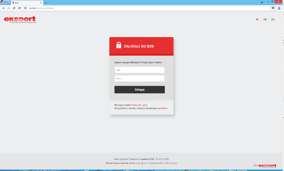 2. Logowanie do systemu Do poprawnego uruchomienia modułu wymagana jest wyłącznie przeglądarka internetowa, B2B jest zgodne z najpopularniejszymi aplikacjami do odwiedzania witryn www.