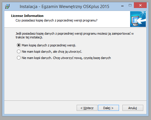 Instalacja programu (pierwsza instalacja) Aby zainstalować program należy: 1) włożyć do czytnika nośnik z programem instalacyjnym 2) kliknąć dwukrotnie na ikonę oznaczoną Setup_EWOSKplus.exe.