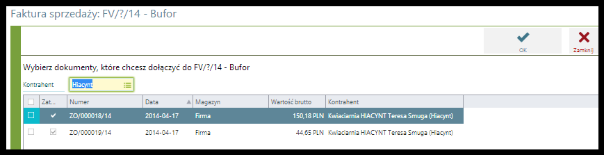 Tworzenie zbiorczego dokumentu faktury FV z wielu zamówień ZO Przyłączanie dokumentu nadrzędnego do podrzędnego Metoda wychodzi poza samą inicjację dokumentu, ponieważ dodanie samego dokumentu