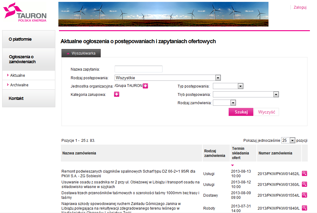 1. Rejestracja w systemie Po wejściu na Platformę zakupową pojawia