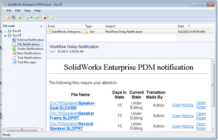 SolidWorks Enterprise PDM Teraz pojedyncze powiadomienie informuje o wszystkich