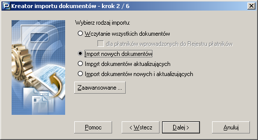 Rysunek 88. Okno dialogowe: Kreator importu dokumentów krok 2 / 6 4. Po klikniciu przycisku Zaawansowane... na ekranie pojawi si okno Zaawansowane opcje importu (patrz Rysunek 89).