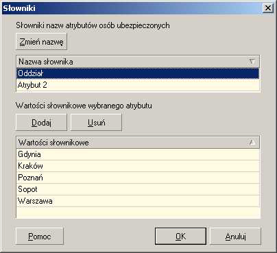 Rysunek 26. Okno dialogowe: S+owniki 5. Kliknij przycisk Dodaj i wprowad3 warto6ci odpowiednie dla tego sownika (np. patrz Rysunek 27). Rysunek 27. Okno dialogowe: S+owniki przykadowy sownik Oddzia* 6.
