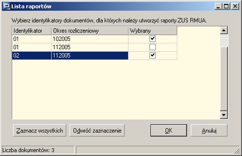 5. W kolejnym kroku kreatora (patrz Rysunek 37) kliknij przycisk Dalej, je6li chcesz utworzyr raporty ZUS RMUA dla wszystkich znalezionych w bazie raportów imiennych dla wskazanego okresu.