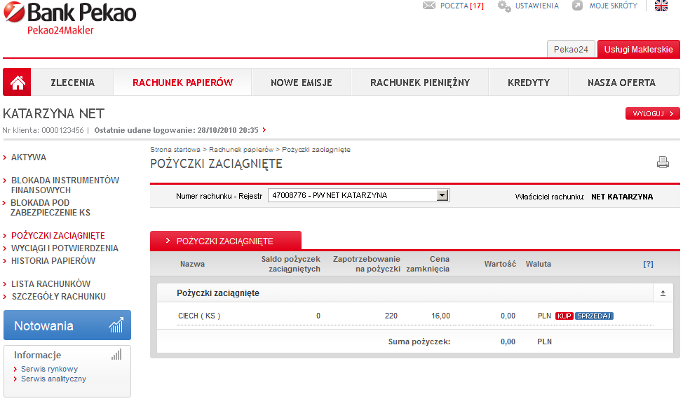 Rys. 3.5 - Rachunek papierów Odblokowanie środków finansowych i papierów wartościowych zablokowanych pod zabezpieczenie krótkiej sprzedaży. 4.