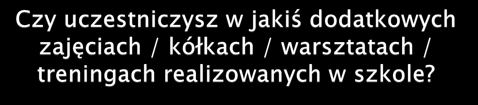 Tak - 14 (piłka ręczna, nożna, matematyka, chemia, informatyka) Tak, ale rzadko w jednych/dwóch: - 10 Nie, bo