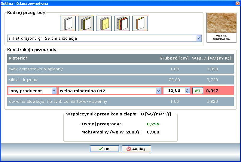 PRZEGRODY Zakładka Przegrody wymaga wprowadzenia przegród budowlanych w ocenianym budynku oraz obliczenia współczynników przenikania ciepła U.
