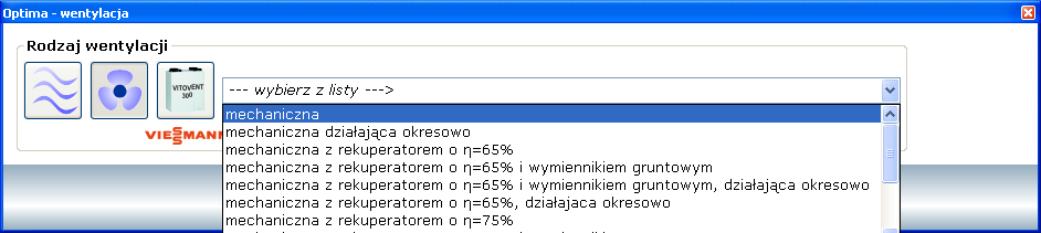 WENTYLACJA W zakładce wentylacji mamy możliwośc określenia sposobu wentylacji.