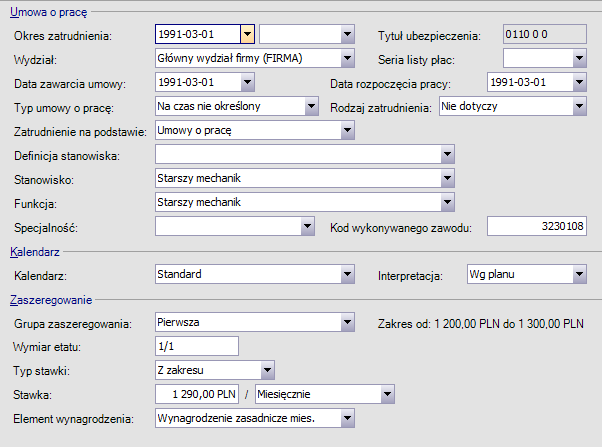 Etat / Ogólne Na formularzu zapisywane są podstawowe informacje związane ze stosunkiem pracy. Uzupełnianie danych należy rozpocząć od wpisania okresu zatrudnienia.