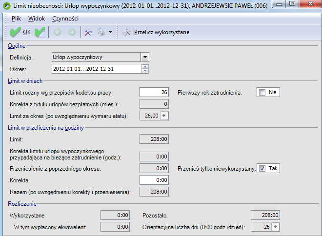 Kalendarz / Limity nieobecności Wybrane nieobecności czas ich trwania mogą podlegać ograniczeniu w trakcie roku.