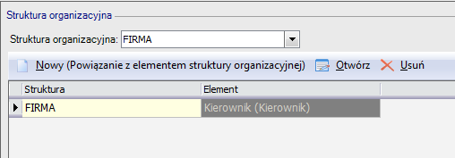 Kadry - Pozostałe / Struktura organizacyjna Zakładka 'Struktura organizacyjna' na kartotece pracownika będzie widoczna tylko wówczas, jeżeli w bazie zostanie zdefiniowana struktura organizacyjna