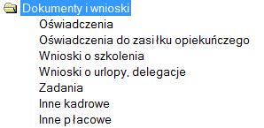 Dokumenty i wnioski Folder zawiera oświadczenia pracownika, wnioski o