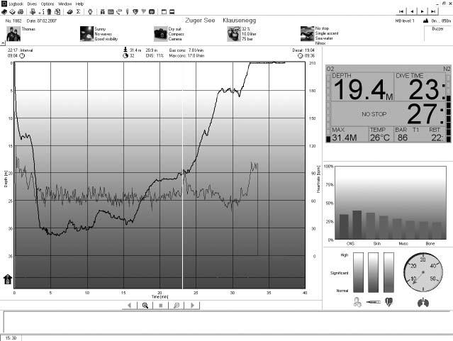 Smart TRAK umożliwia transfer tych danych na PC, umożliwia wgląd w profile nurkowe i ich analizę.