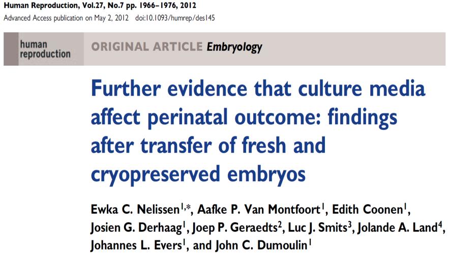 Media do IVF wyzwania (EBM) Analysis of 358 singletons born after a fresh SET and 159 singletons born after a frozen thawed SET showed no significant difference between the HTF and Sage w groups in