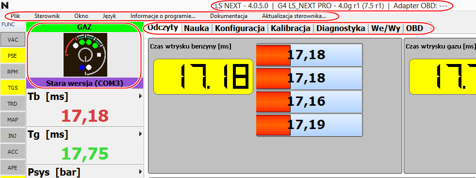 4 Elementy stałe interfejsu użytkownika 4.1 U góry okna w pasku znajduje się informacja o wersji sterownika.