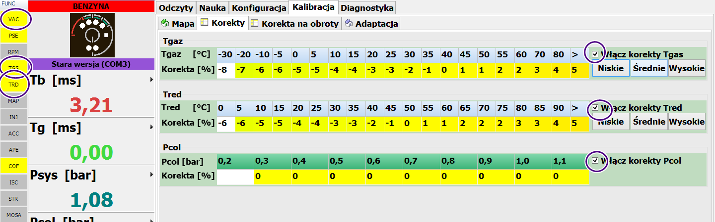 5.8.3 Korekty Program posiada fabryczne korekty na najważniejsze parametry, jednak pozwala użytkownikowi na własną ich zmianę.