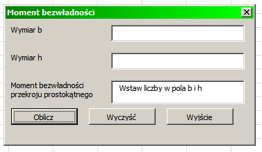 Można też zabezpieczyć przed wartościami nieliczbowymi oraz liczbami mniejszymi lub równymi 0 (w końcu b i h to wymiary) jak na przykładzie poniżej.