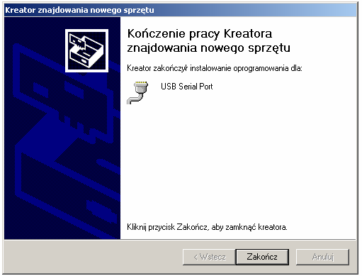 4.1.2 Instalacja sterowników dla modułu radiowego na USB Po podłączeniu modułu do komputera system Windows powinien wykryć nowe urządzenie i poprosić o zainstalowanie sterowników (FTDI_drivers).