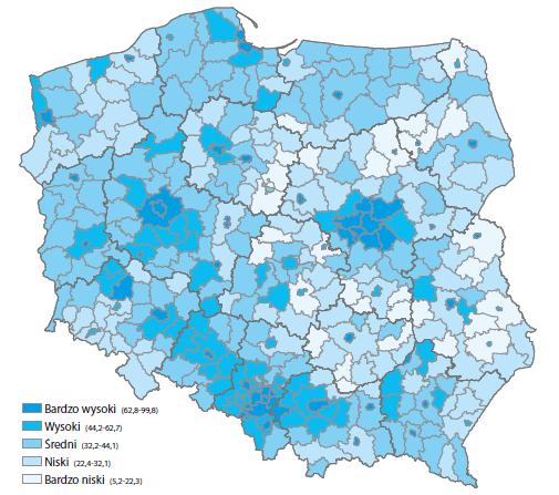 Lokalny Wskaźnik Rozwoju Lokalnego (wg UNDP) Mierzony za pomocą wskaźników w trzech wymiarach: (i) zamożności (ii) edukacji (iii) zdrowia