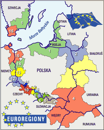 26. Podaj nazwy euroregionów oznaczonych następującymi cyframi: a/ 2-.. b/ 4-.. c/13-. c/ 15-27. Uzupełnij brakujące wyrazy 0-1 pkt.