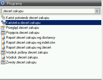 Nawigacja po głównym menu PROGRAMY jest możliwa poprzez rozwijanie poszczególnych folderów i podfolderów opcji i programów systemu QAD.