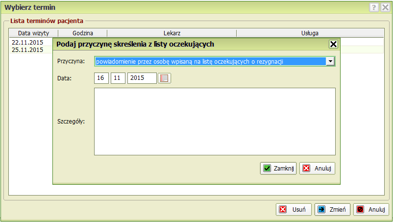 - ulica - Nr dmu - Nr lkalu Dane kntaktwe pacjenta -Nr telefnu - e-mail przy zapisie zmian w danych sbwych pacjenta, nastąpi autmatycznie aktualizacja danych pacjenta w KOLCE.