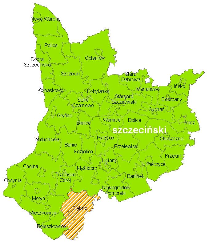 Region szczeciński Region szczeciński Gminy wchodzące w skład regionu (38): Banie, Barlinek, Bielice, Boleszkowice, Cedynia, Chojna, Choszczno, Dobra Szczecińska, Dobrzany, Dolice, Goleniów, Gryfino,