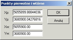 Wstęp 13 Klawisz Zmień, uruchamiający procedurę zmiany współrzędnych wskazanej na liście pary współrzędnych punktu łącznego; procedura działa poprzez okno dialogowe Punkty pierwotne i wtórne: Klawisz