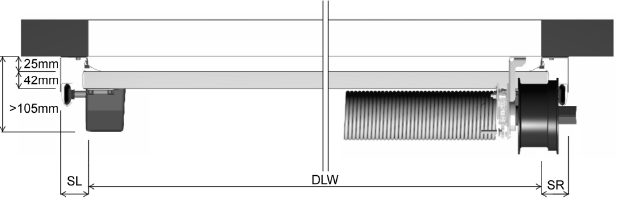 DLH h Prowadzenie standardowe obniżone (SLL) D Szerokość bramy DLW (mm) Wysokość bramy DLH (mm) Wymagana