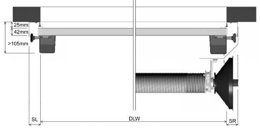 DLH h Prowadzenie pionowe (VL) DLW 3000 mm bez zainstalowanej belki DLW >3000 mm z zainstalowaną belką do wsparcia zespołu sprężyn 525