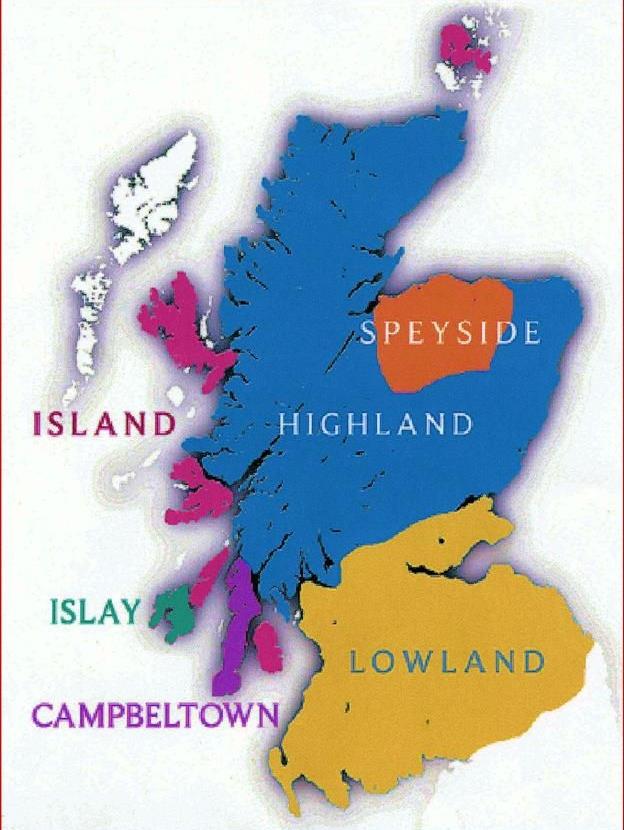 Szkocja a Whisky 105 DESTYLARNI CZYNNYCH (10 w planie) Speyside około 50 destylarni Highland około 30 destylarni Lowlands 4 destylarnie Auchentoshan, Daftmill, Glenkiniche, Ailsa Bay Islay 8