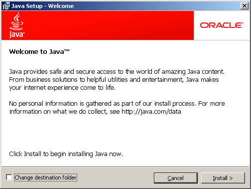 Program klienta wymaga do pracy Wirtualnej Maszyny Javy, dlatego należy ją zainstalować. Plik instalacyjny jre-6u25-windows-i586.
