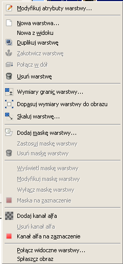 Zaczynamy od dodania kanału alfa. W oknie prawym mamy otwarte okno Warstwy. Prawym przyciskiem myszy klikamy na warstwie Tło i wybieramy z rozwijanego menu polecenie Dodaj kanał alfa.