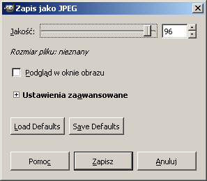 Następnie nacisnąć Zapisz. 7. Pojawi się jeszcze jedno okno, tym razem z suwakiem oznaczającym jakość fotografii.