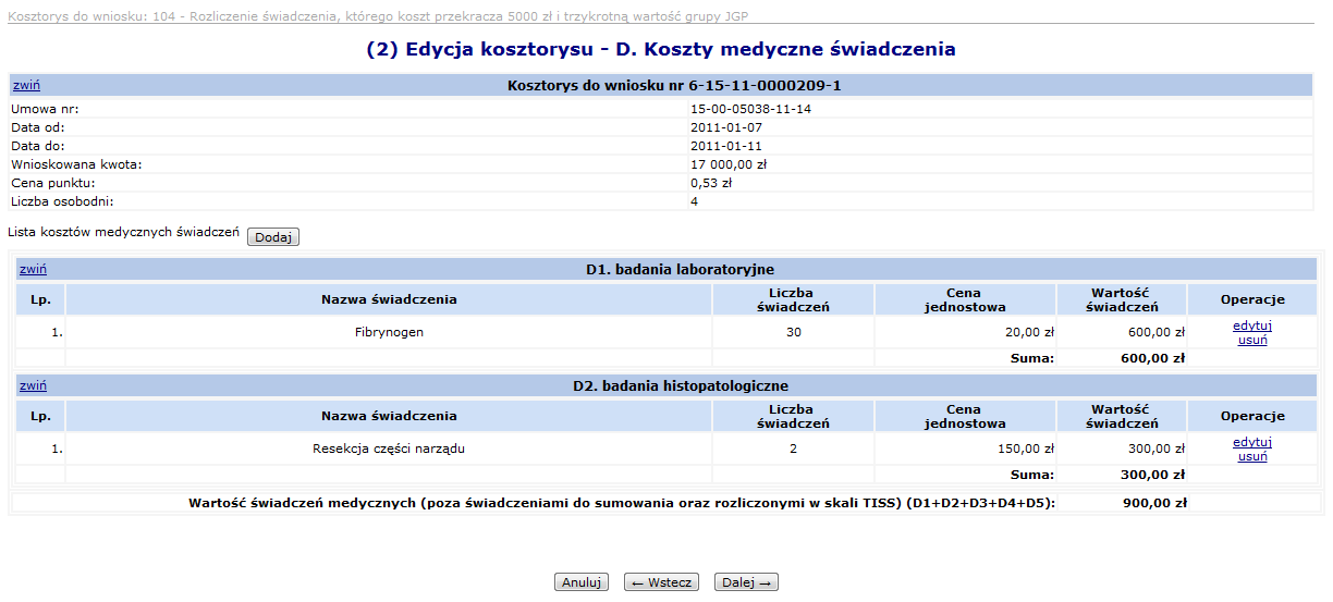 Sekcja D Koszty medyczne świadczenia Na tym etapie