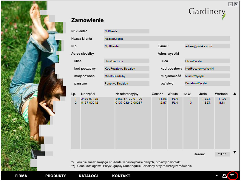KROK 7b WYSŁANIE ZAMÓWIENIA E-MAIL EM Po potwierdzeniu i wpisaniu odpowiednich ilości przy każdej pozycji zamówienia, należy je wysłać drogą elektroniczną.