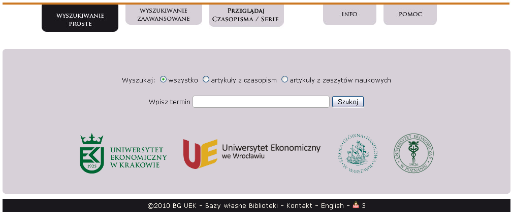 Wyszukiwanie proste przez termin; taki sposób przeszukiwania bazy powoduje pojawienie się dużej liczby