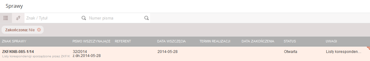 9.4 Listy korespondencji W panelu prezentowane są wygenerowane listy korespondencji wychodzącej.