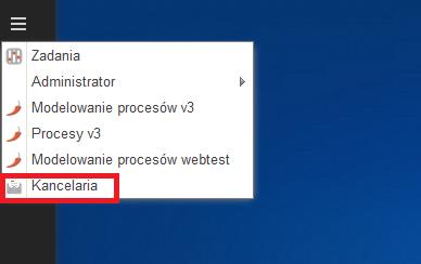 Ścieżka dostępu: Start / Kancelaria Rysunek 1 Dostęp do modułu Kancelaria z poziomu pulpitu systemu ChiliWorkflow Założeniem jest ustawienie przez użytkownika skrótu do modułu na pulpicie systemu.