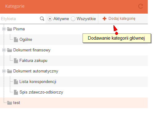 Rysunek 92 Administrator - Słownik kategorii W prawym panelu znajdują się informacje szczegółowe definujące zastosowanie danej kategorii.